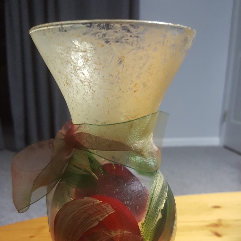 Vintage hand painted 9" glass vase